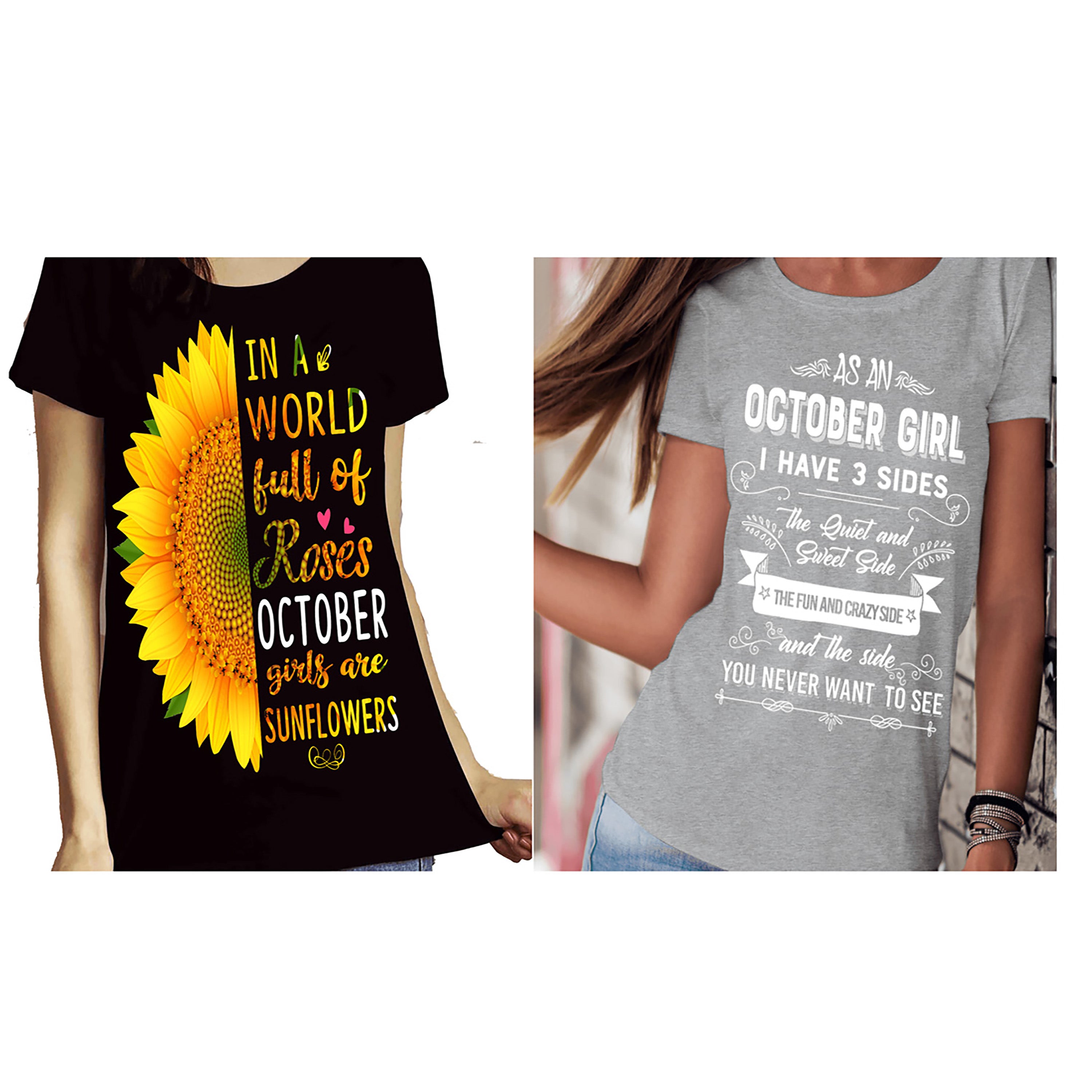 "October Combo (Sunflower And 3 Sides)" Pack of 2 Shirts