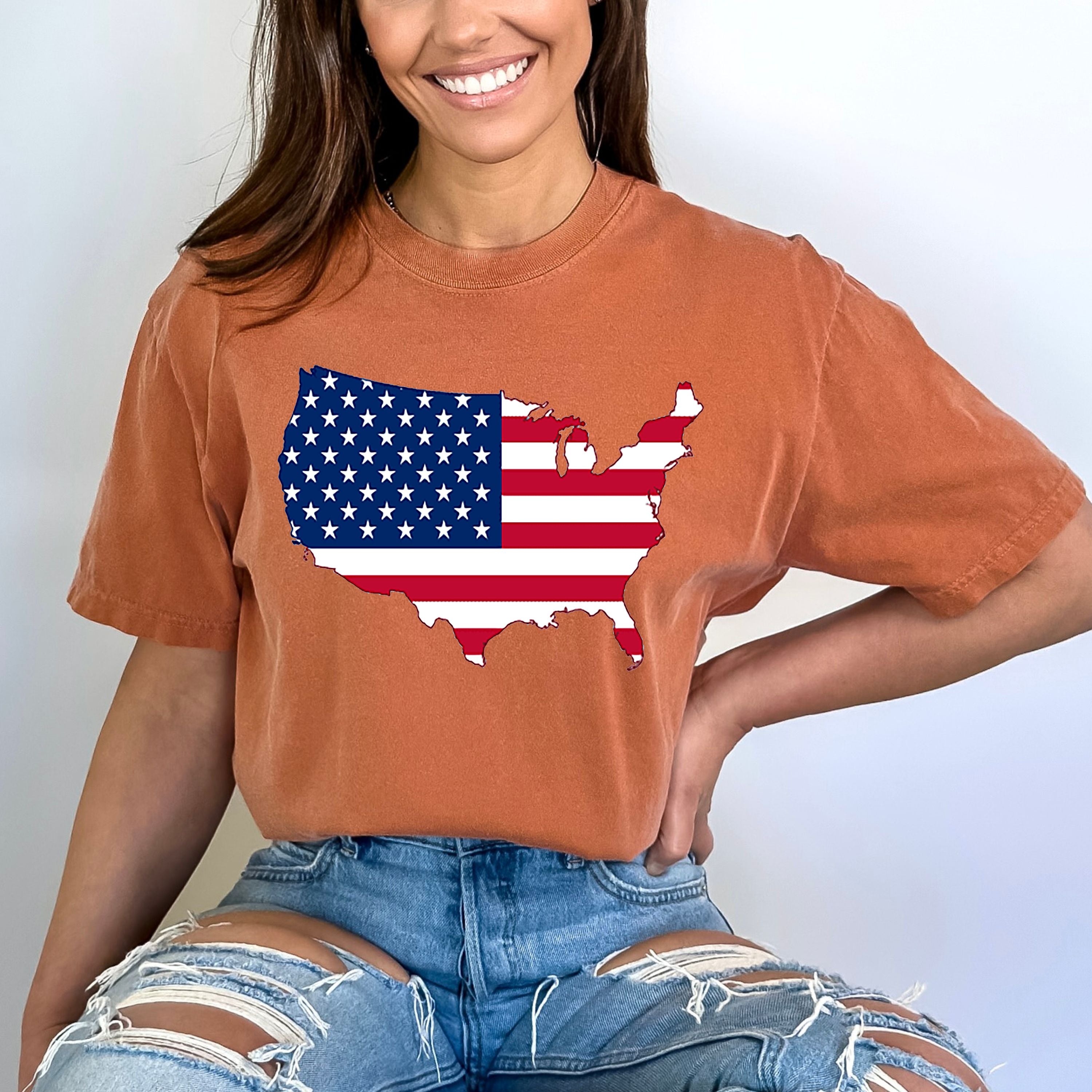 USA FLAG WITH MAP-Bella Canvas Shirt