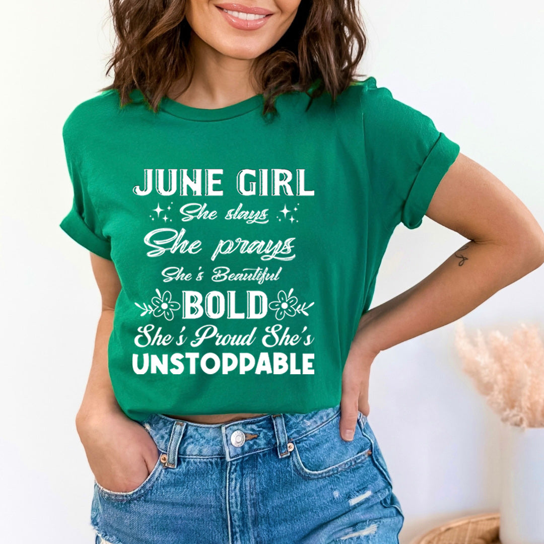 She's Proud She's Unstoppable June Girl - Bella Canvas