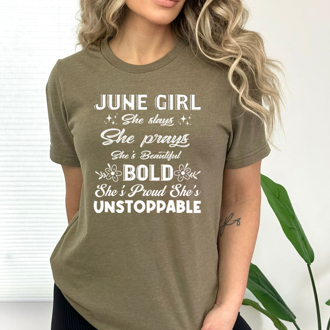 She's Proud She's Unstoppable June Girl - Bella Canvas