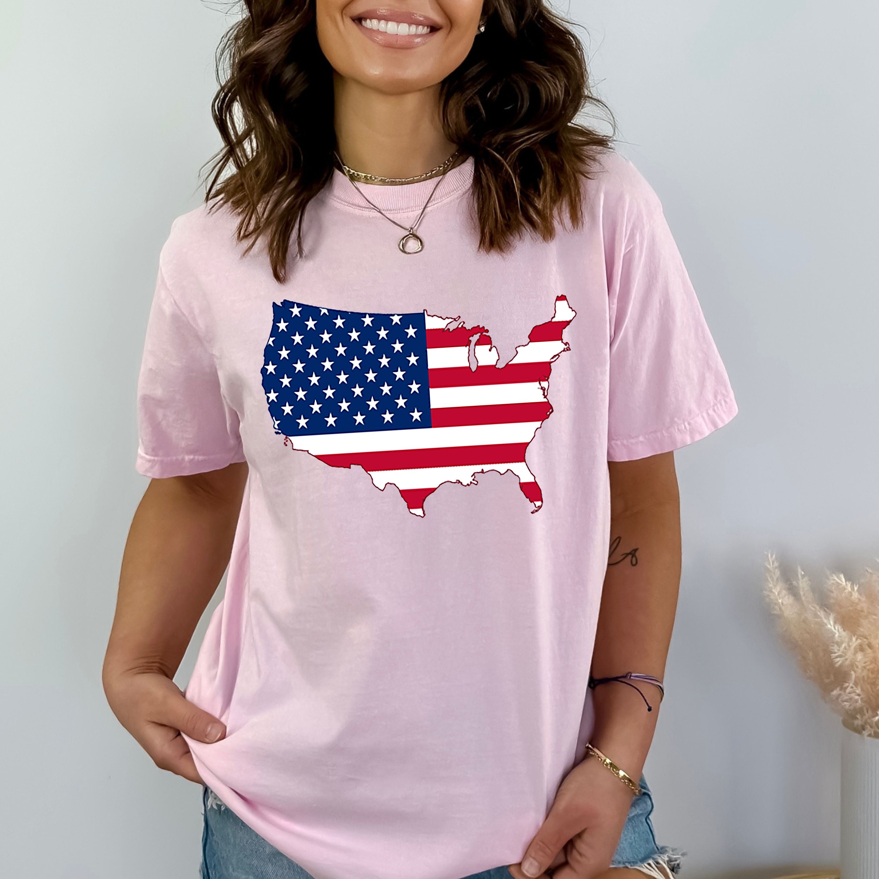 USA FLAG WITH MAP-Bella Canvas Shirt