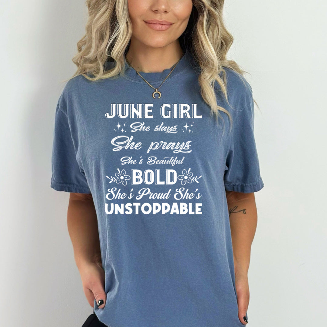 She's Proud She's Unstoppable June Girl - Bella Canvas