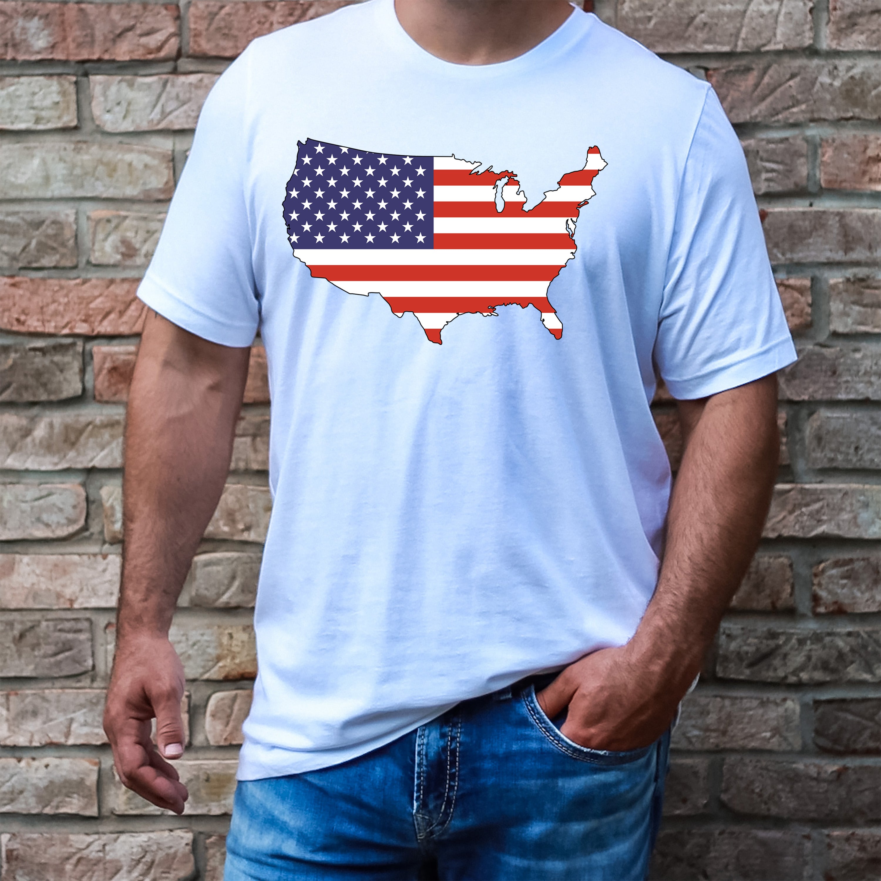 USA FLAG WITH MAP -Men's Tee