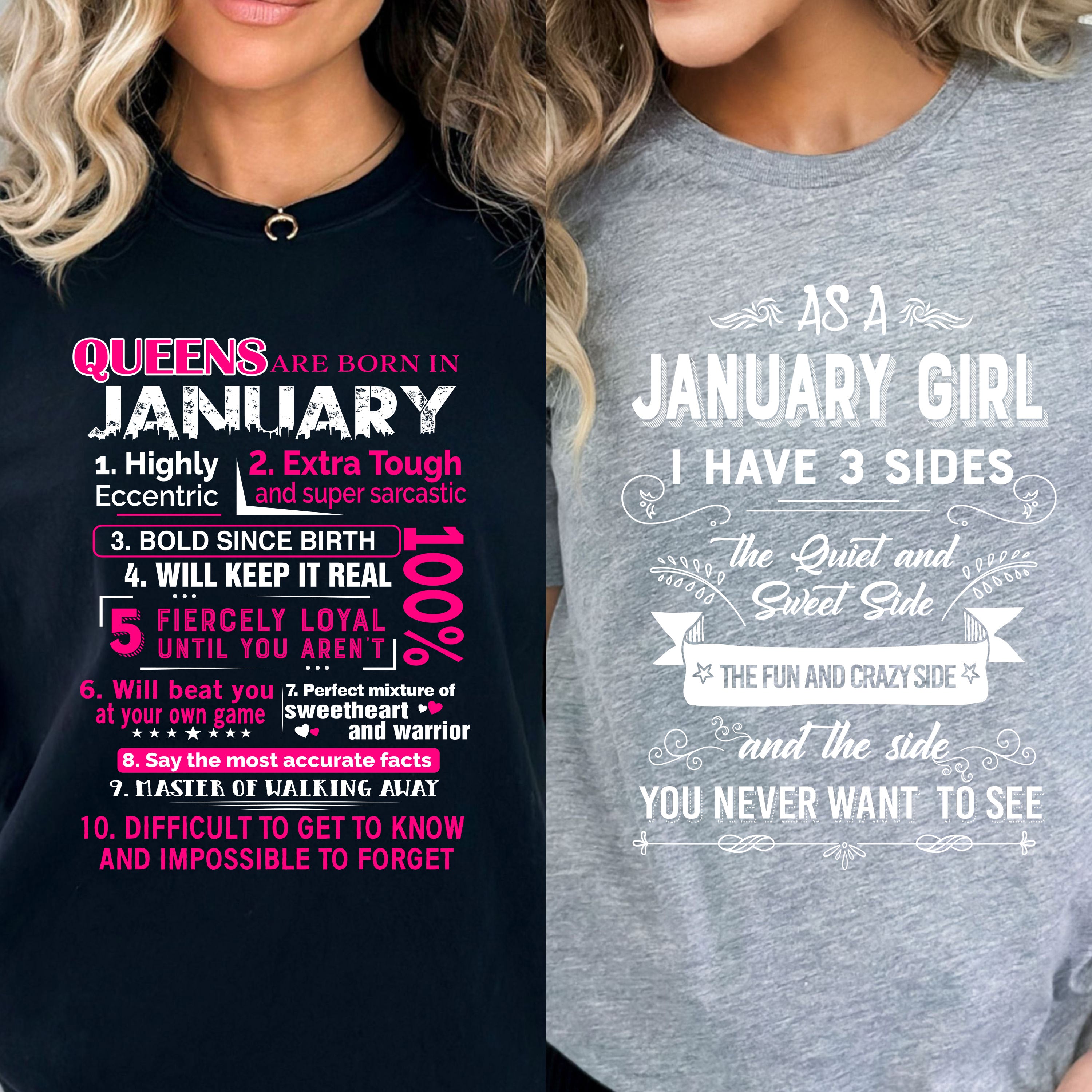 "January Queens + 3 Sides-Pack of 2",T-Shirt.