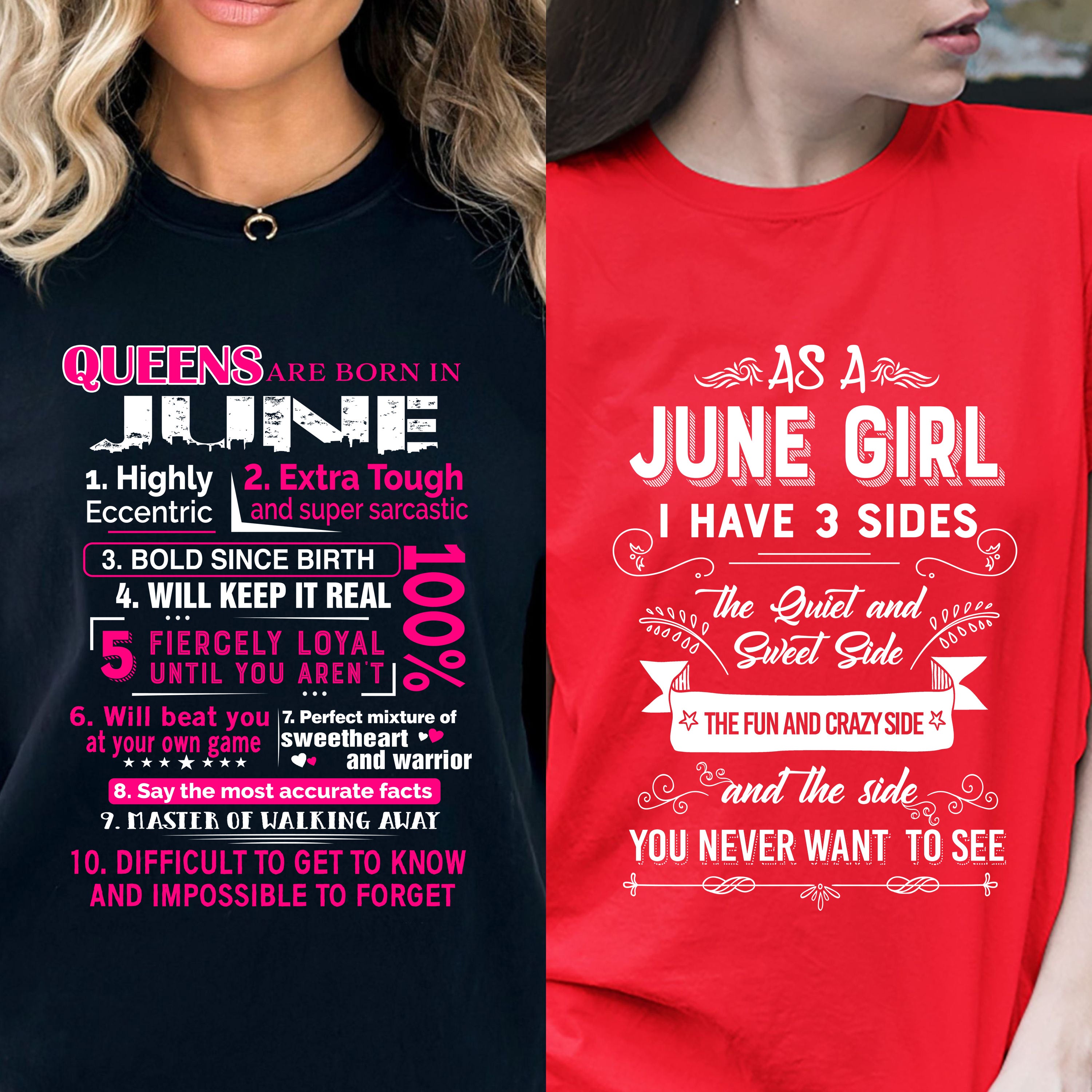 "JUNE- Queens + 3 Sides -Pack of 2"(Red & Black)