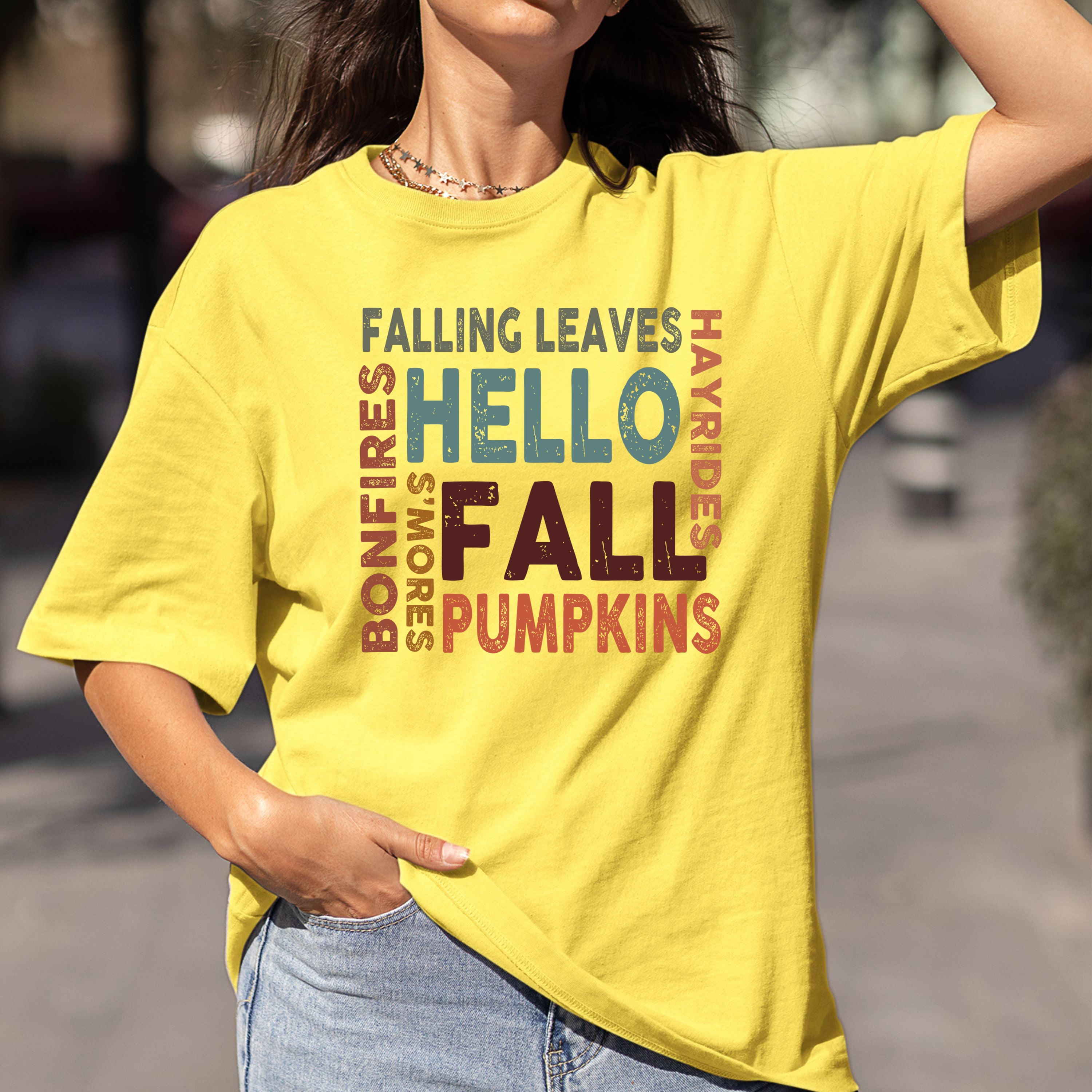 Hello Fall ( Falling Leaves) - Bella Canvas