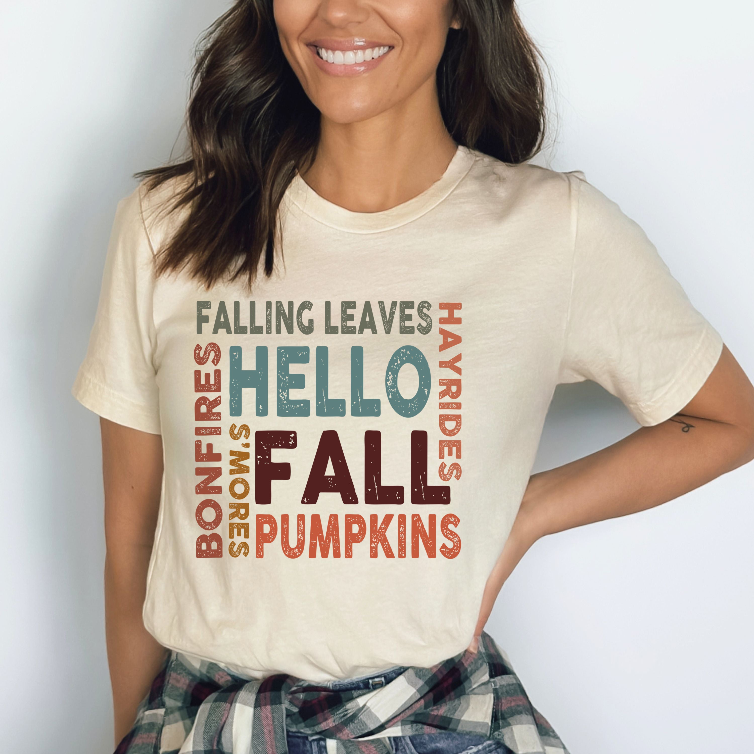 Hello Fall ( Falling Leaves) - Bella Canvas