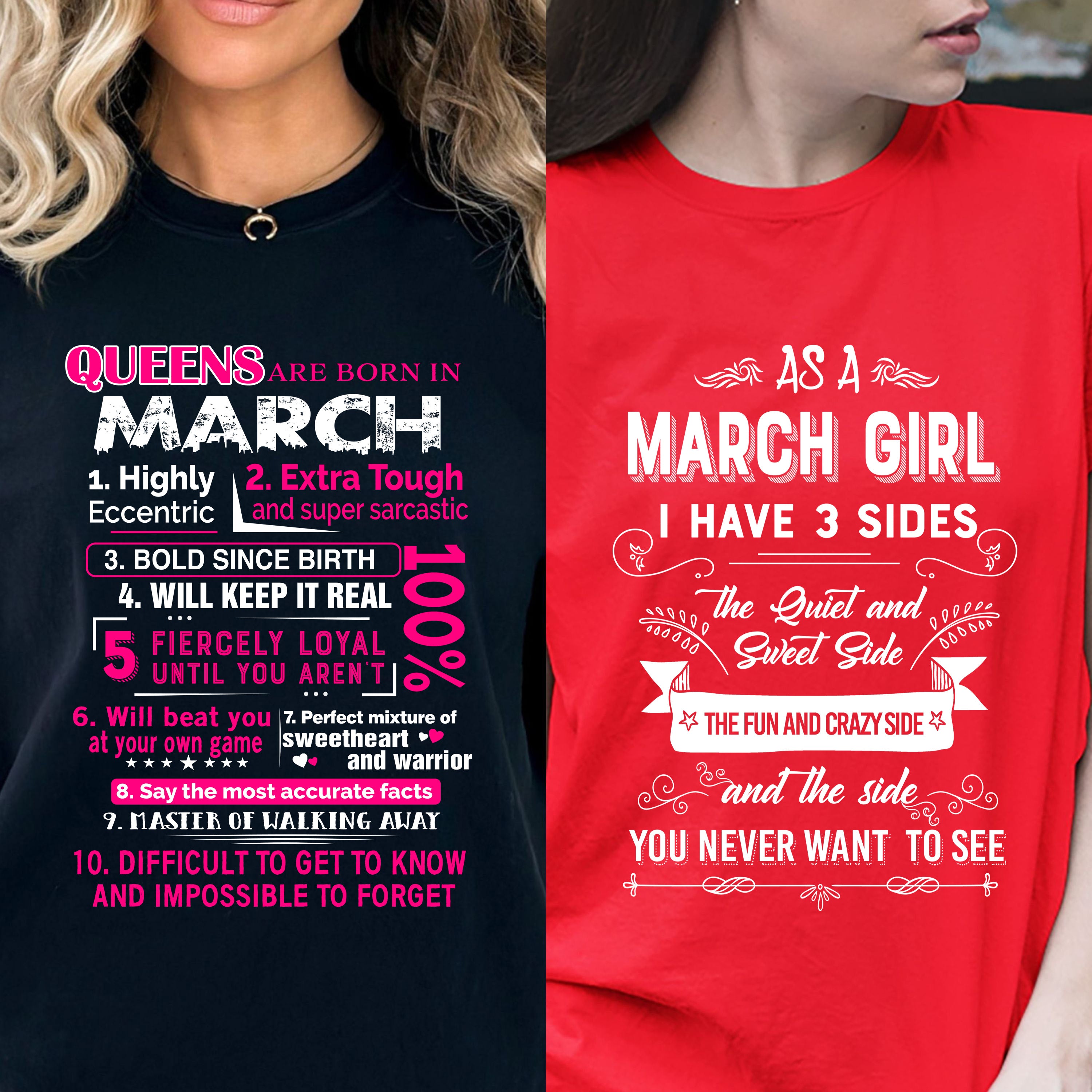 "MARCH- Queens + 3 Sides -Pack of 2"(Red & Black)