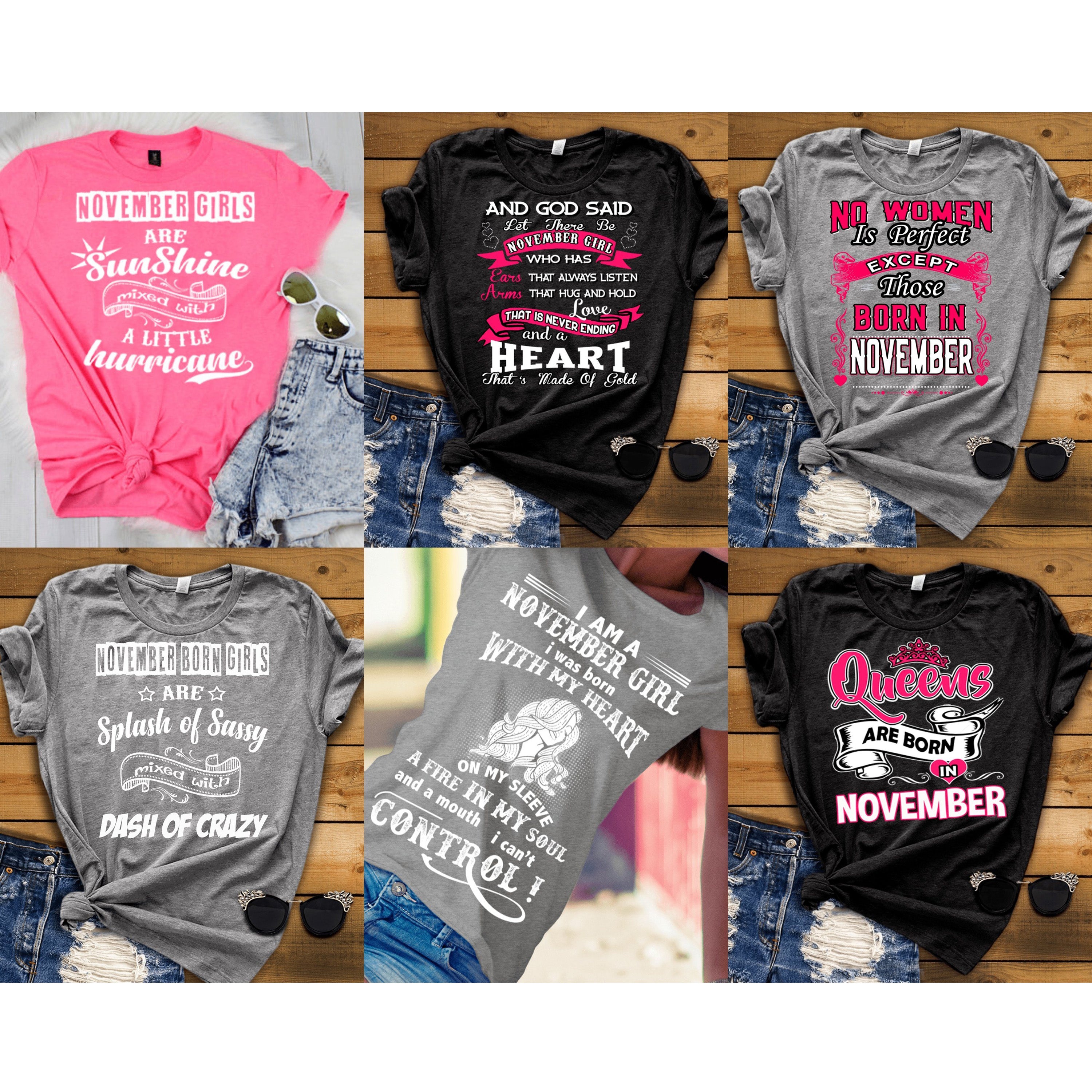 "Good Birthday Vibes For November Born Girls" Pack Of 6 Shirts