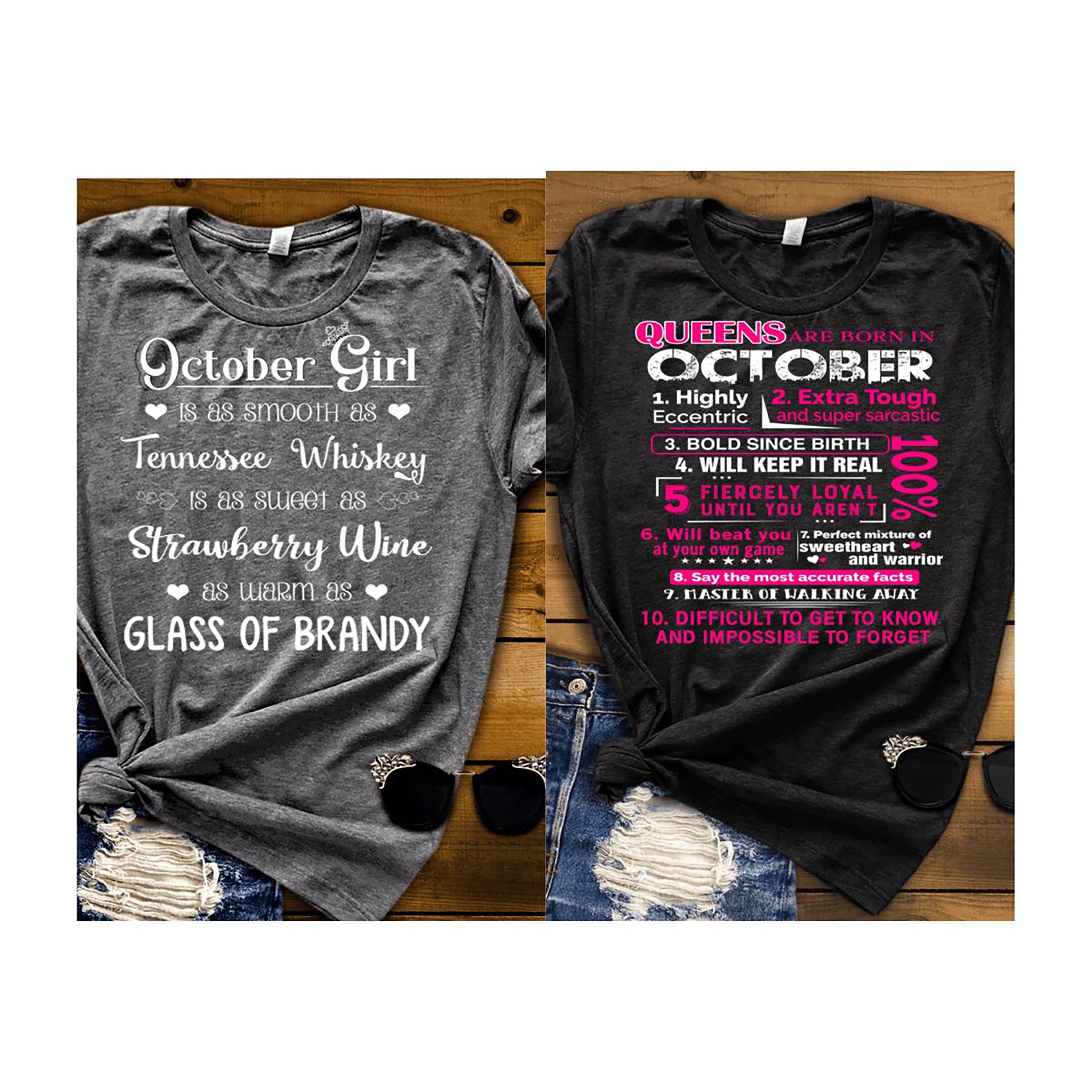"OCTOBER -Queens Are  Born + Whiskey -Pack of 2"