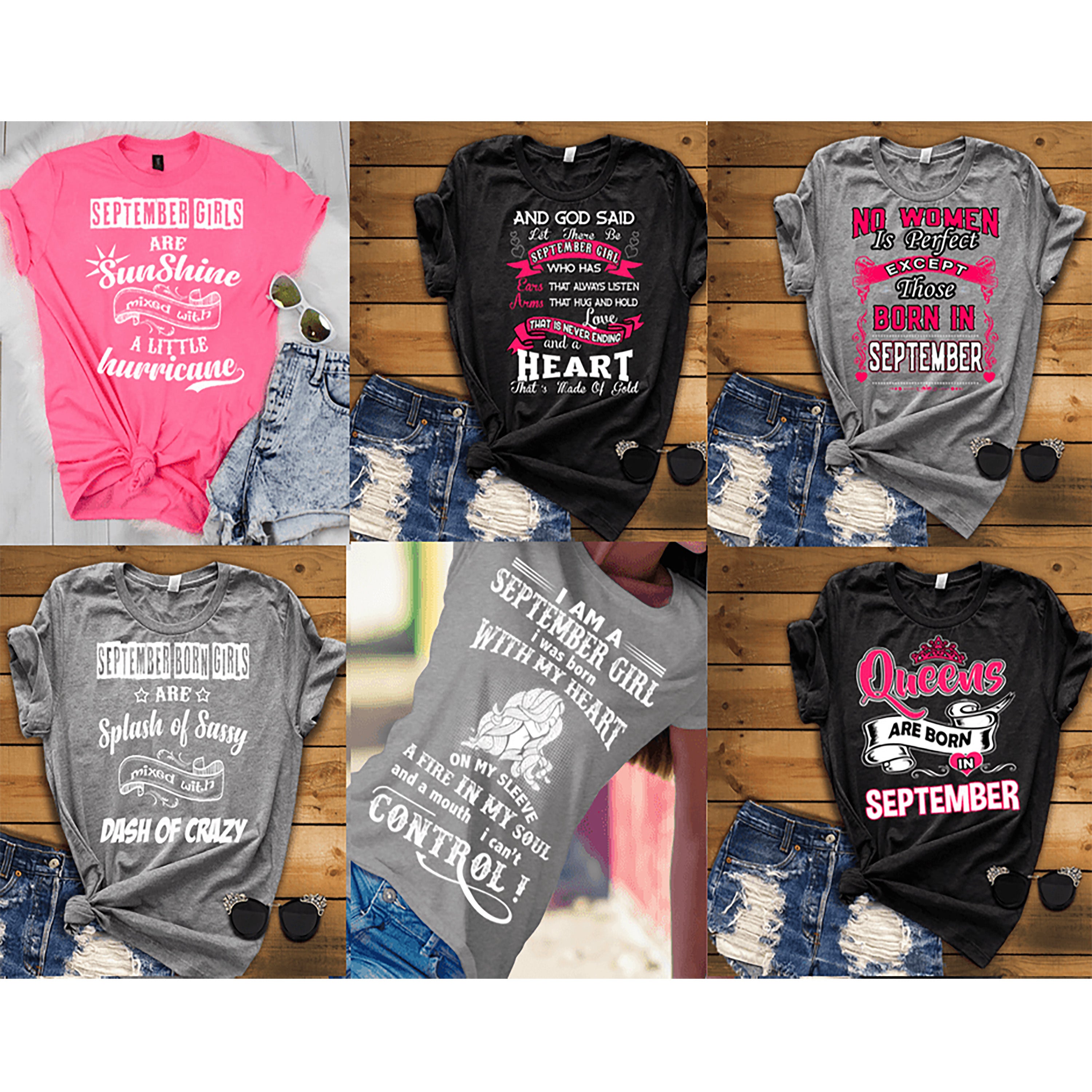 "Good Birthday Vibes For September Born Girls" Pack Of 6 Shirts