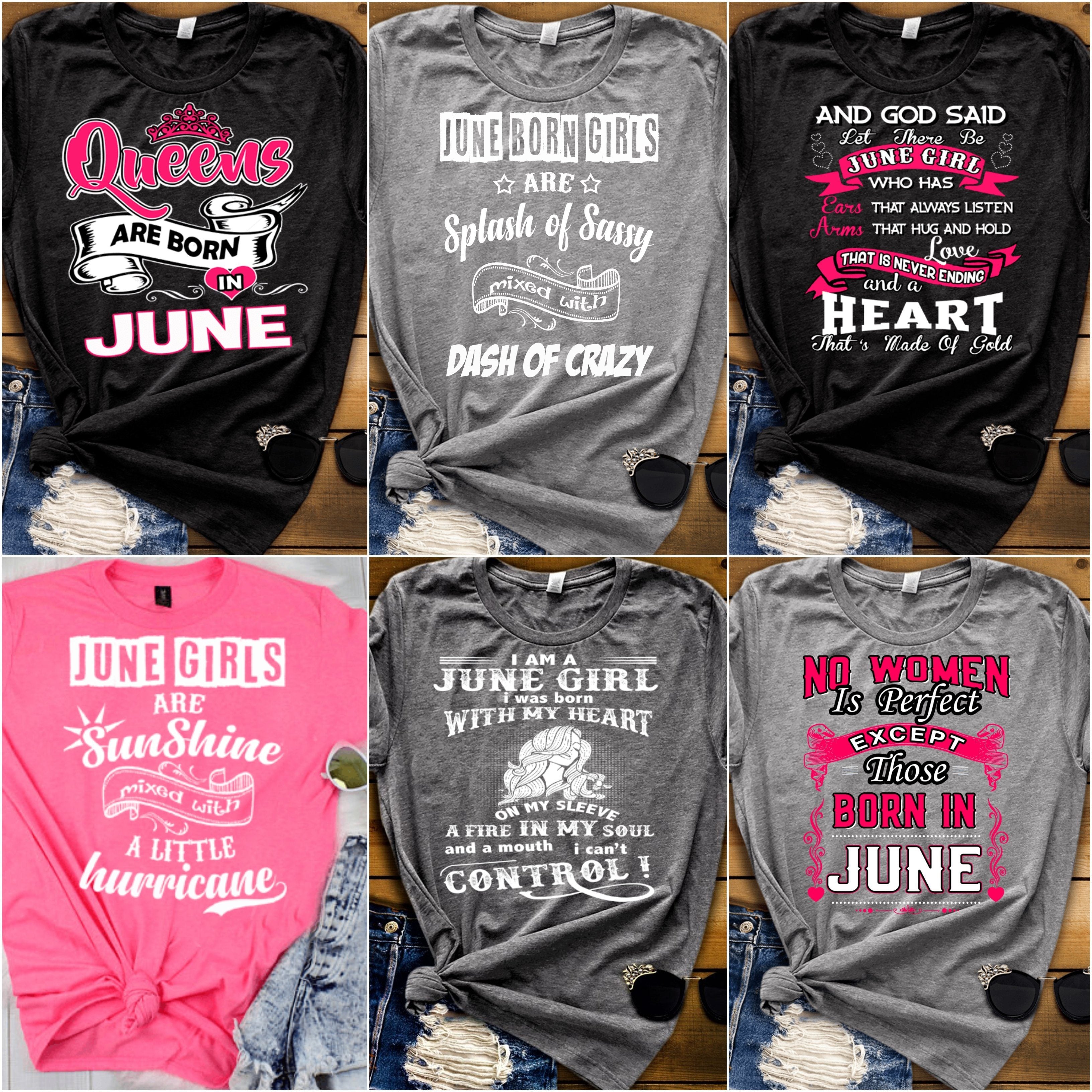 "Good Birthday Vibes For June Born Girls" Pack Of 6 Shirts