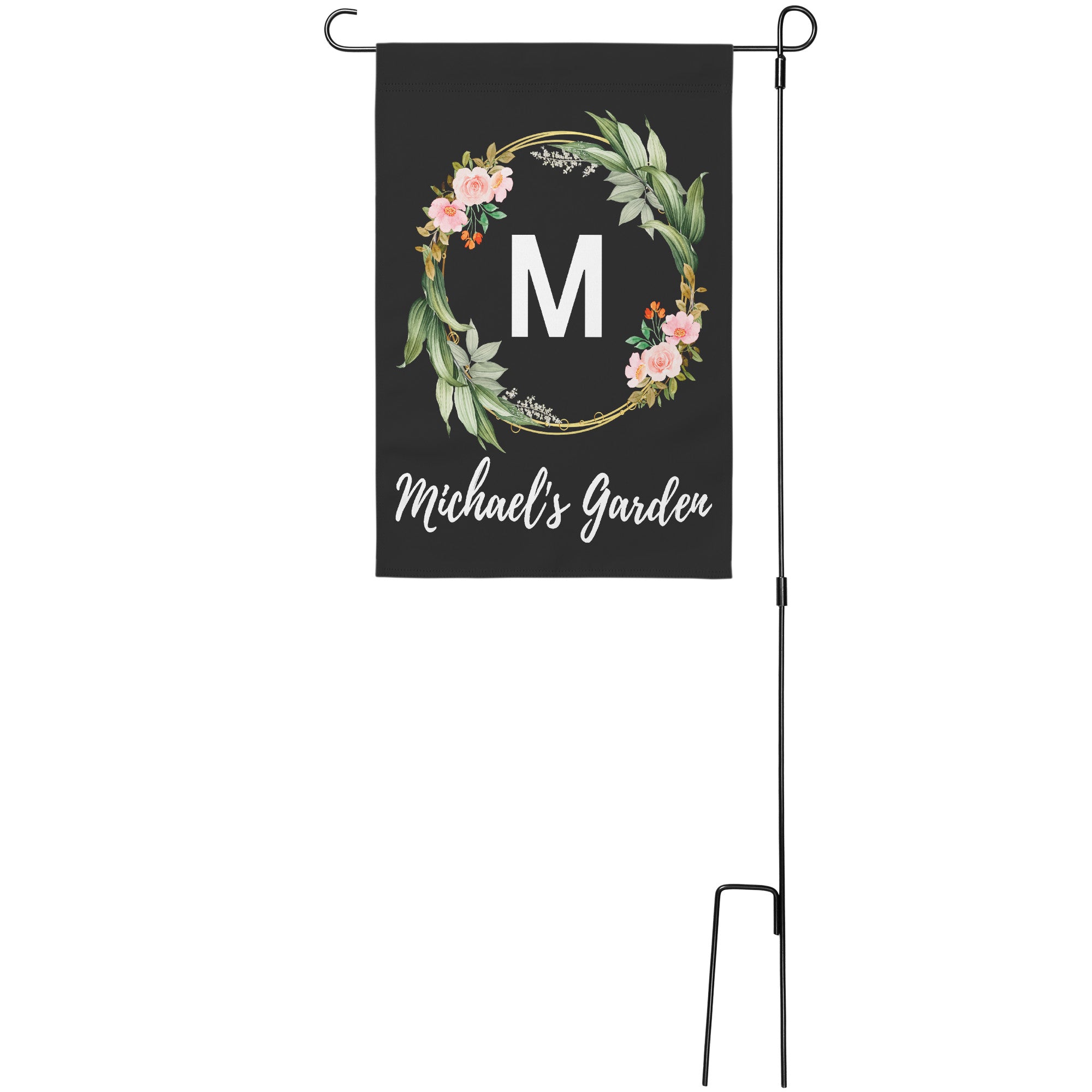 Personalized Floral Name Garden Flag (Black)