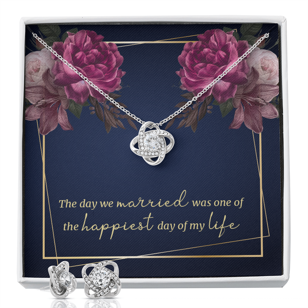 Love Knot Earring & Necklace Set For Anniversary Gift