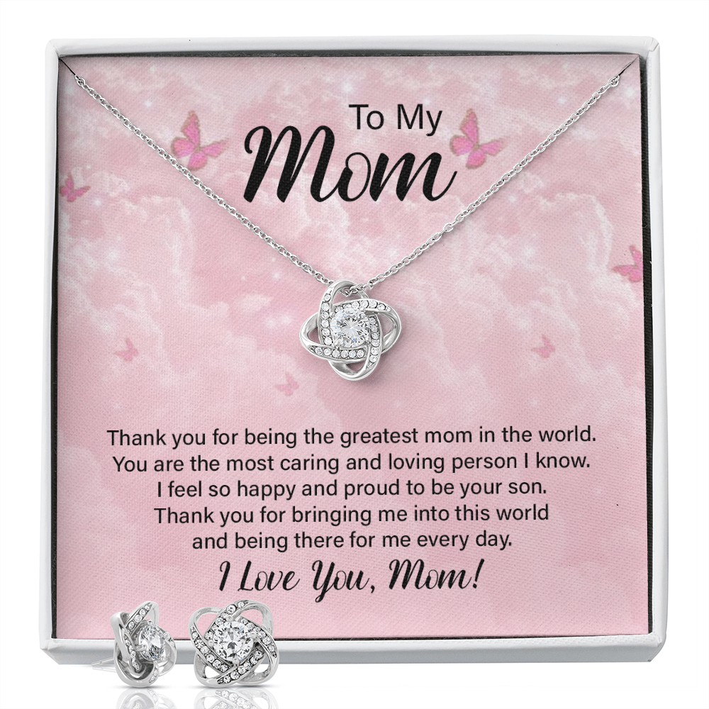 Love Knot Earring & Necklace Set For Mom