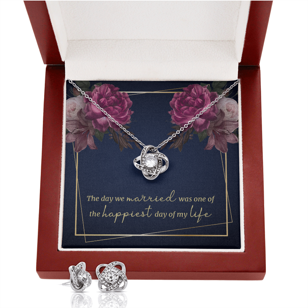 Love Knot Earring & Necklace Set For Anniversary Gift