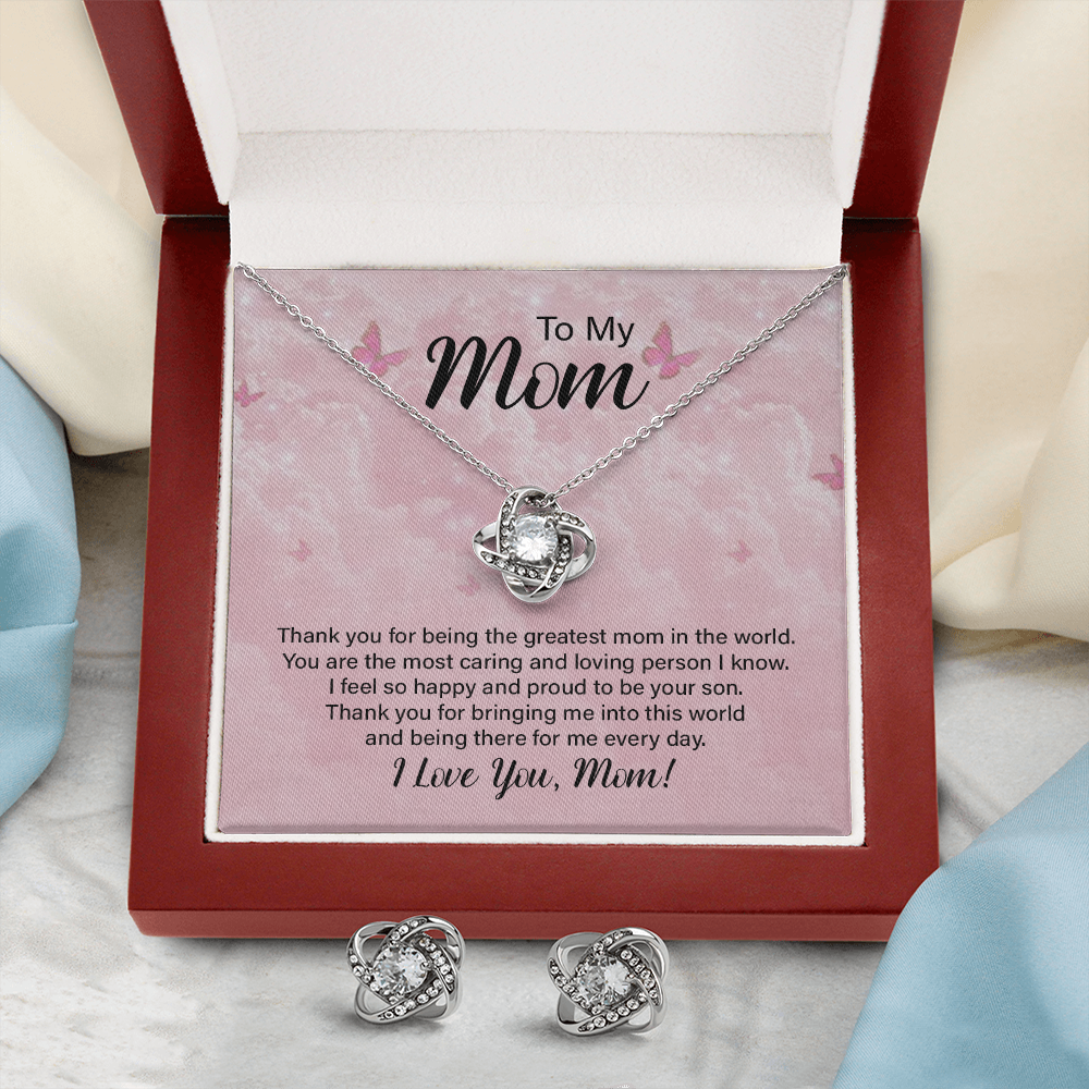 Love Knot Earring & Necklace Set For Mom