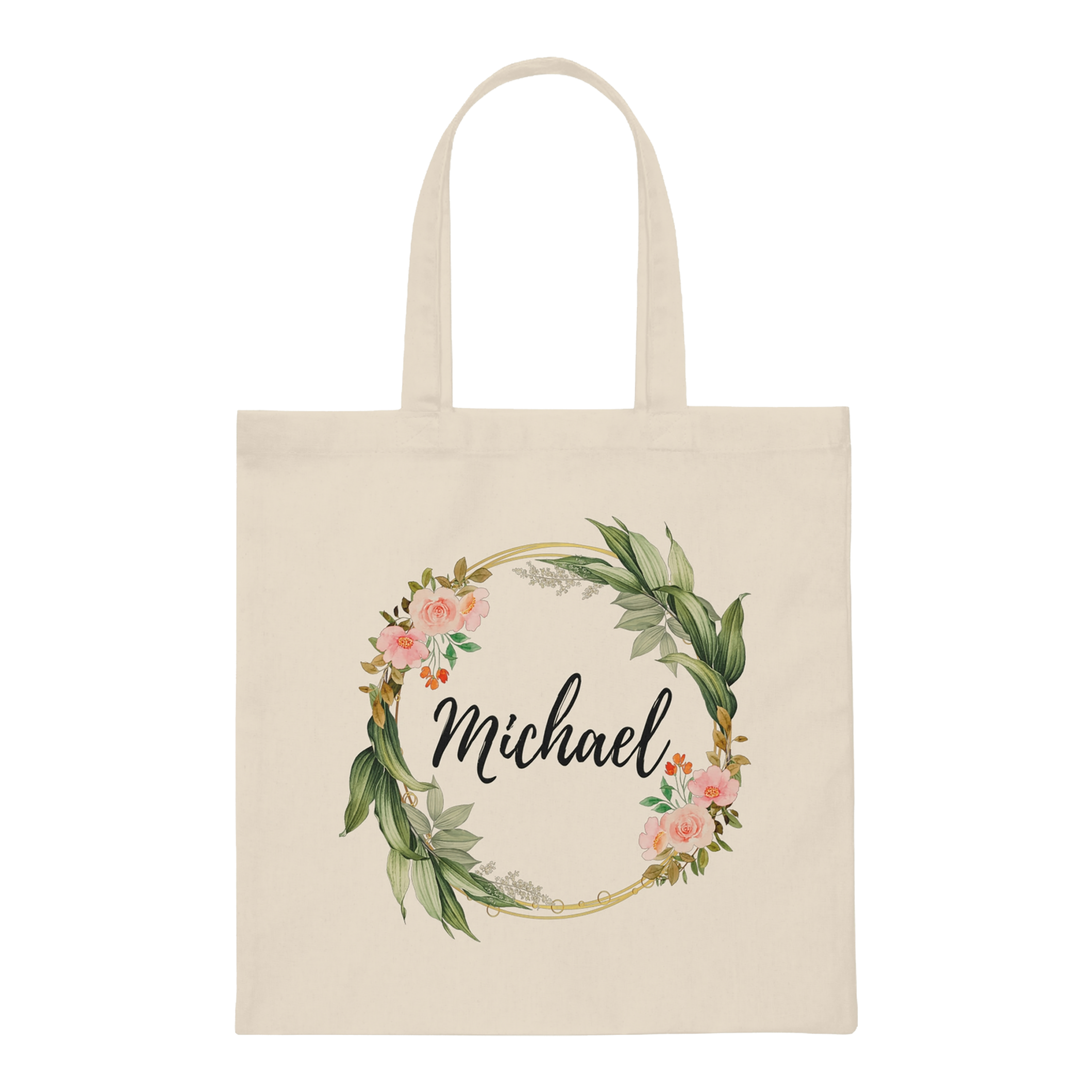 Personalized Floral Name Canvas Tote Bag